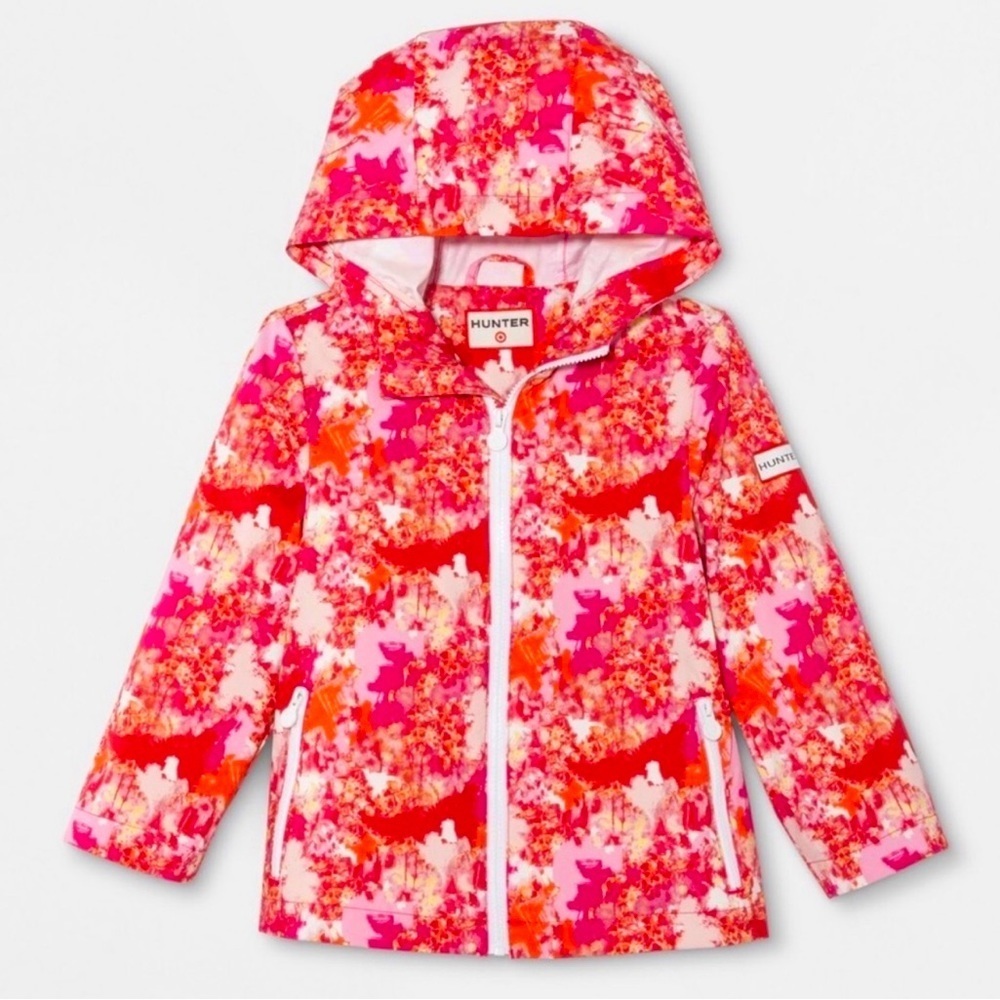 Hunter for Target Full Zip Hooded Rain Jacket Orange Pink Red SZ Youth XL